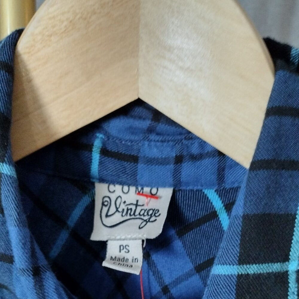 Como Vintage Petite Plaid Button Front Blouse Size Small - Picture 7 of 8